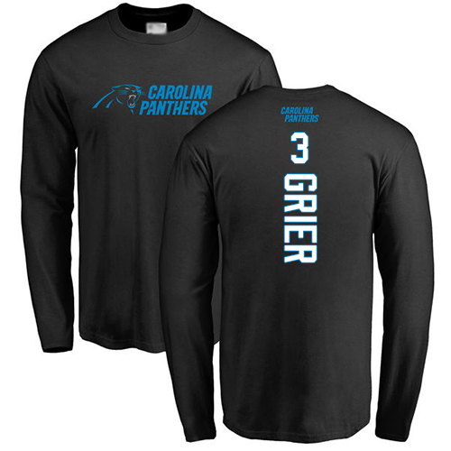 Carolina Panthers Men Black Will Grier Backer NFL Football #3 Long Sleeve T Shirt